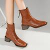 Retro Square Toe High Heel Soft Leather Boots New French Commuter Work Block Heel Booties for Kids