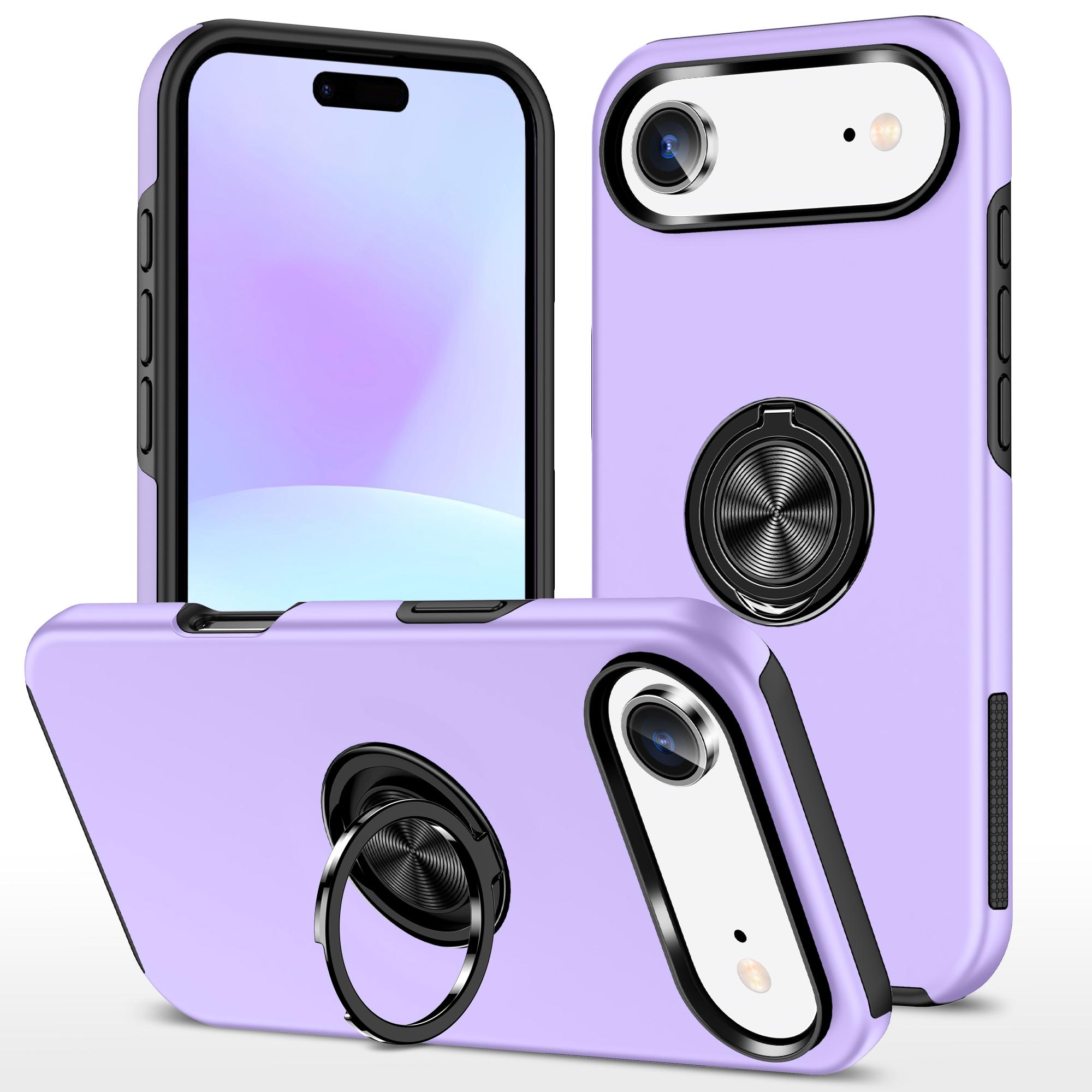

For iPhone 17 Air Case PC+TPU Phone Cover with Rotatable Ring Holder Purple