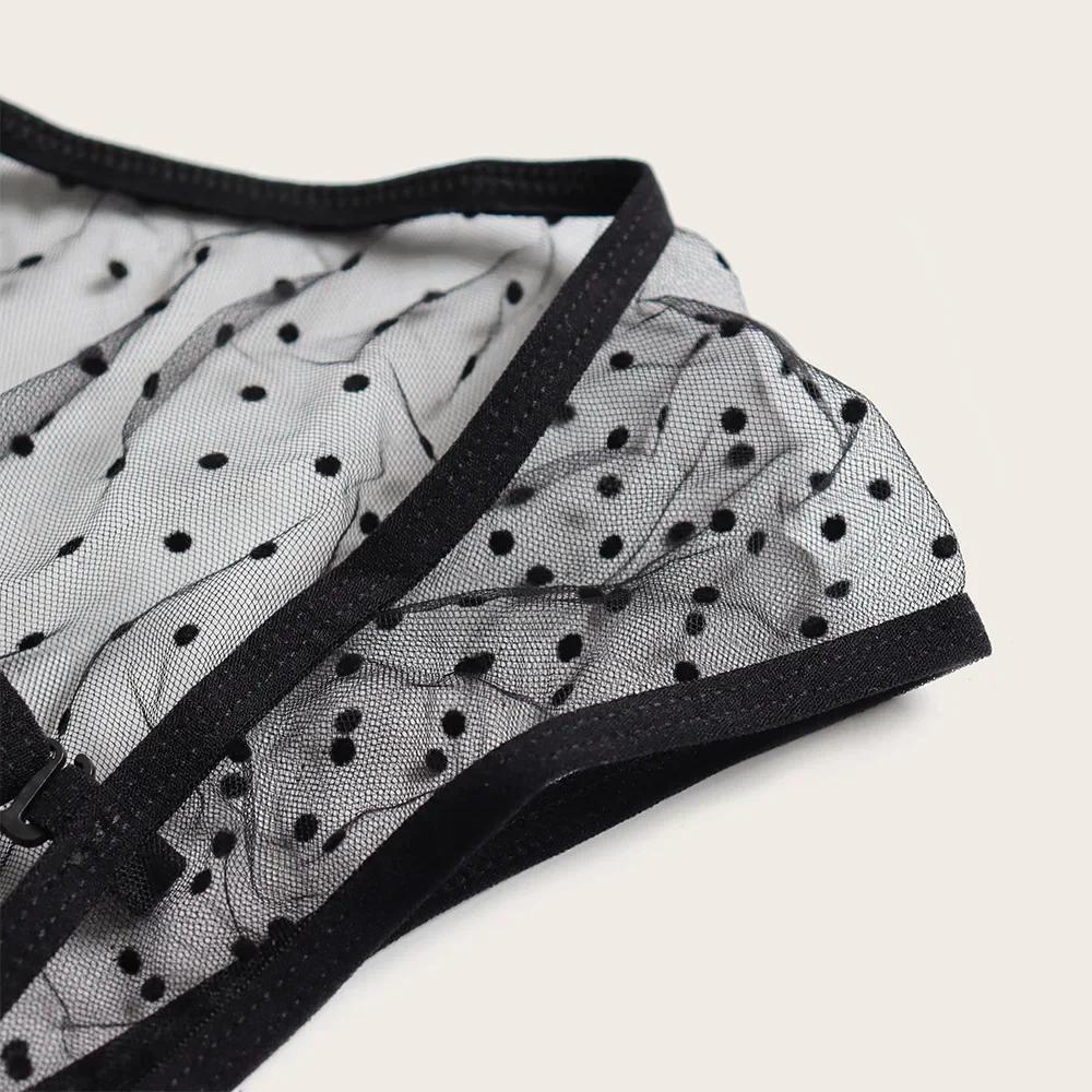 New Three-point Womens Lingerie Set Mesh Sling Sexy Suit High Waist Polka Dot Perspective Underwear Sexy Lingerie Babydoll