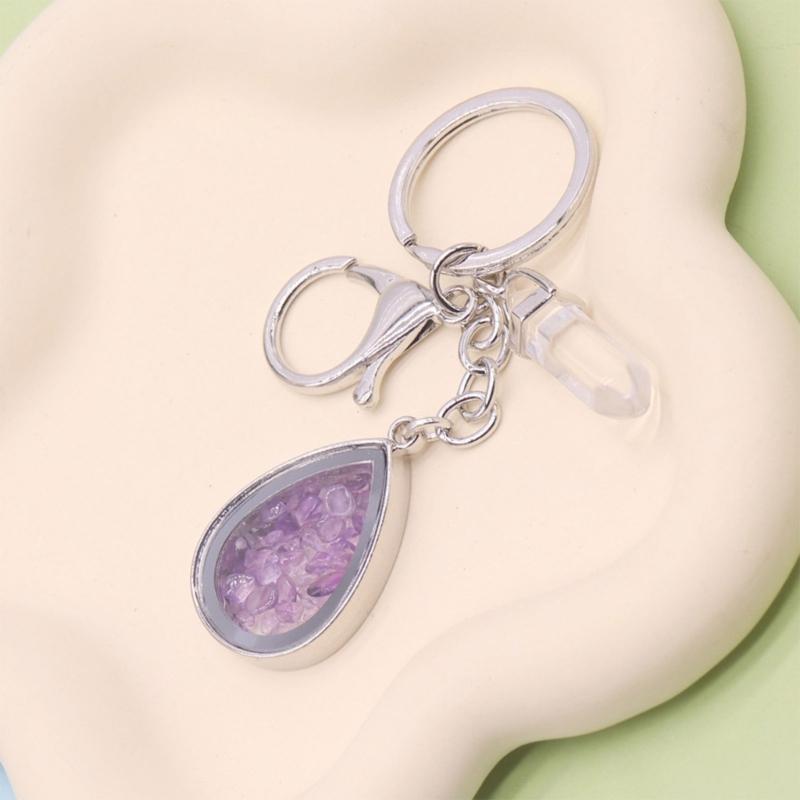 Natural Stone Crystals Teardrop Shape Photo Locket Keychain Featuring Diamonds Cut Designs for Sentimental Gifts