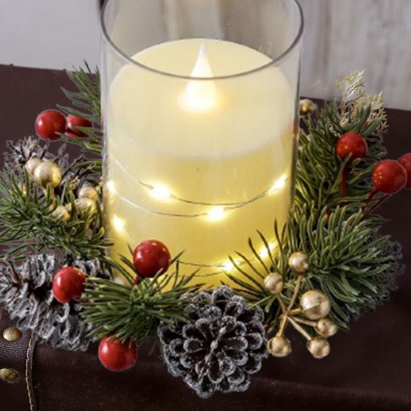 Christmas Candle Rings Wreaths Artificial Red Berry Candle Wreath Ring Eye-Catching Candle Holder Rings For Dinner Table Mantel