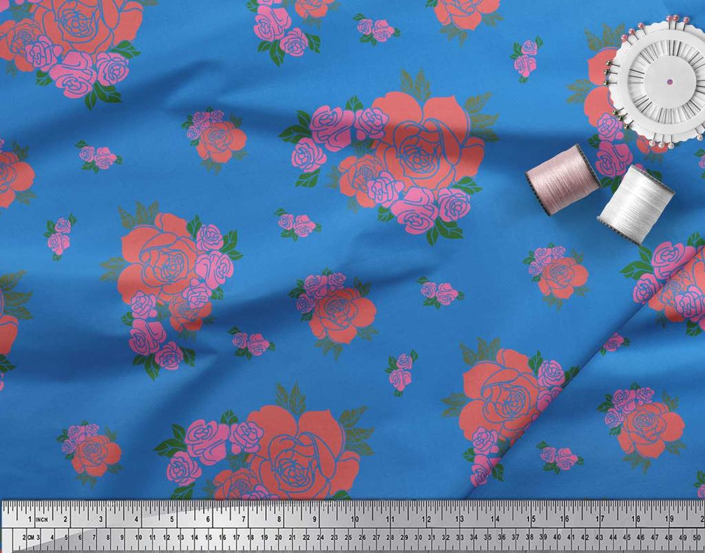 Soimoi Black Japan Crepe Satin Fabric Leaves & Rose Floral Fabric Prints Meter 42 Inch