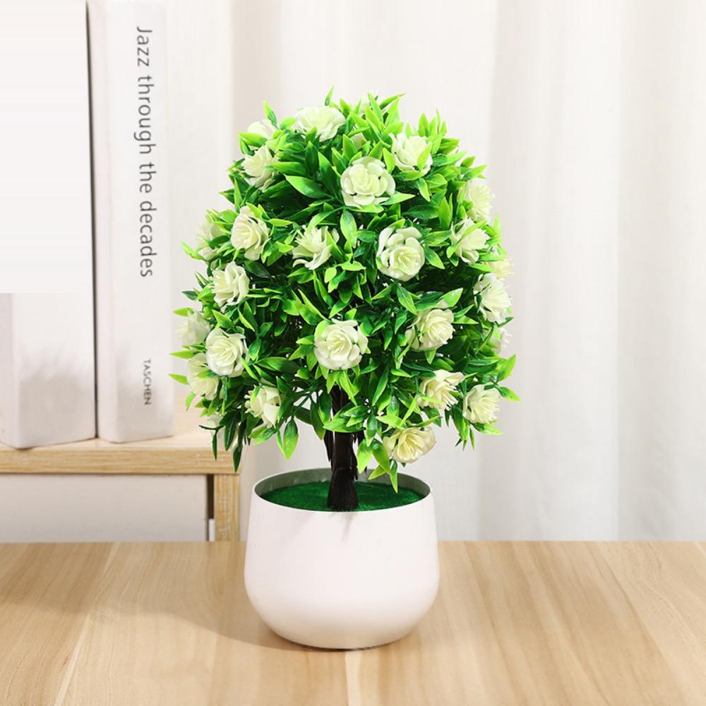 Plastic Artificial Plants Potted 6 Colors Home Garden Decor Rose Flower Plant Fake Flowers