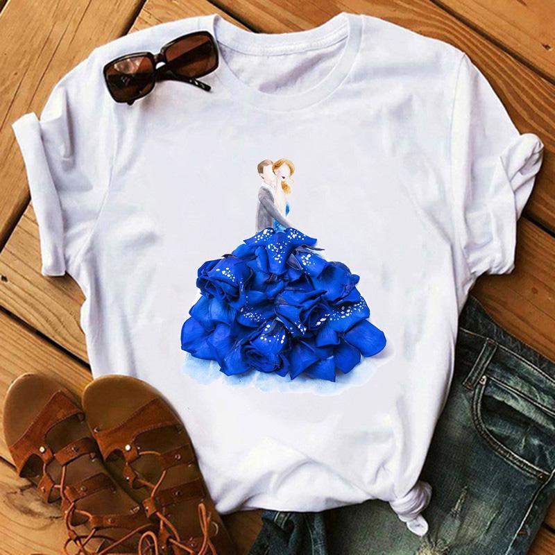 Fashion Flowers Red Rose Skirt Print T-shirt Women T Shirt Femme Harajuku Shorts Sleeves Shirt Summmer Tops Tshirt