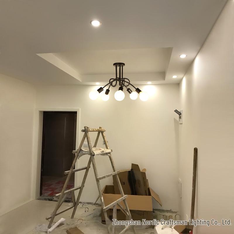 Modern Minimalist Industrial Ceiling Light - Creative Iron Pipe Design for Study, Bedroom, Living Room, or Children's Room