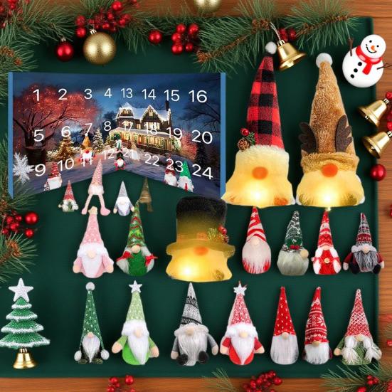 Gnome Advent Calendars 2025 24 Days Christmas Countdown Calendar with 24 Collectible Figures Light-Up Gnome Ornaments for Home Decor