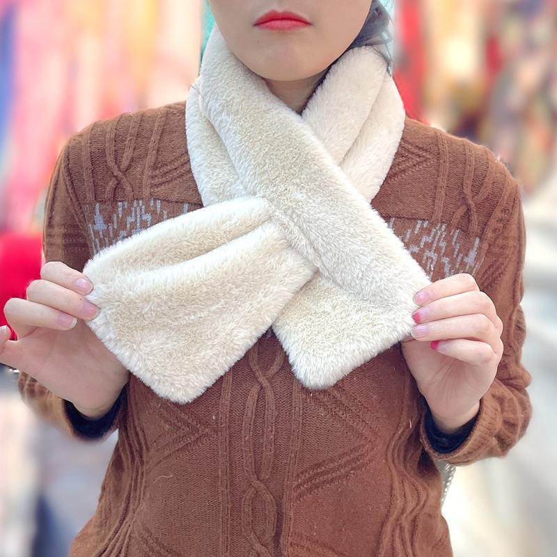 Autumn And Winter New Plush Imitation Rabbit Hair Pearl Buttons Fur Scarve Solid Colour Versatile Scarve Fashion Women's Scarve