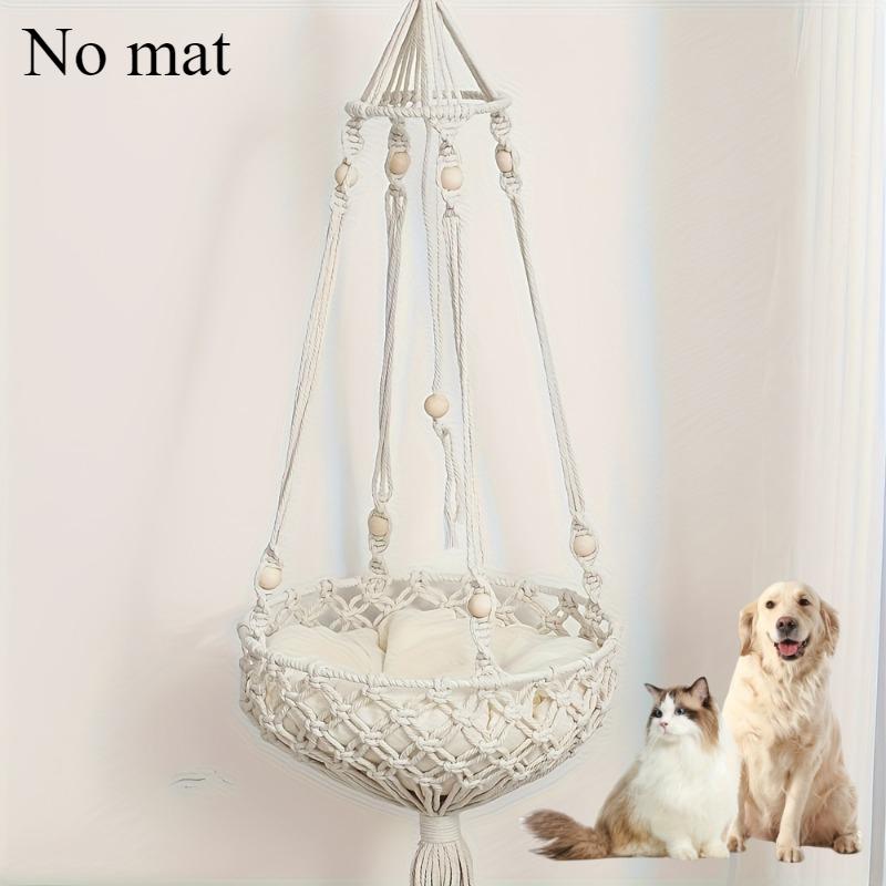 

1pcs Bohemian Handwoven Cotton Rope Cat Hammock - Hanging Rattan Bed for Indoor Cats Pet Basket with Macrame Design 90x30cm белый