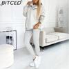 BITCED Women's Sportswear Hooded Sweatshirt with Thick Ribbed Slim-Fit Vest and Trousers Three-Piece Set