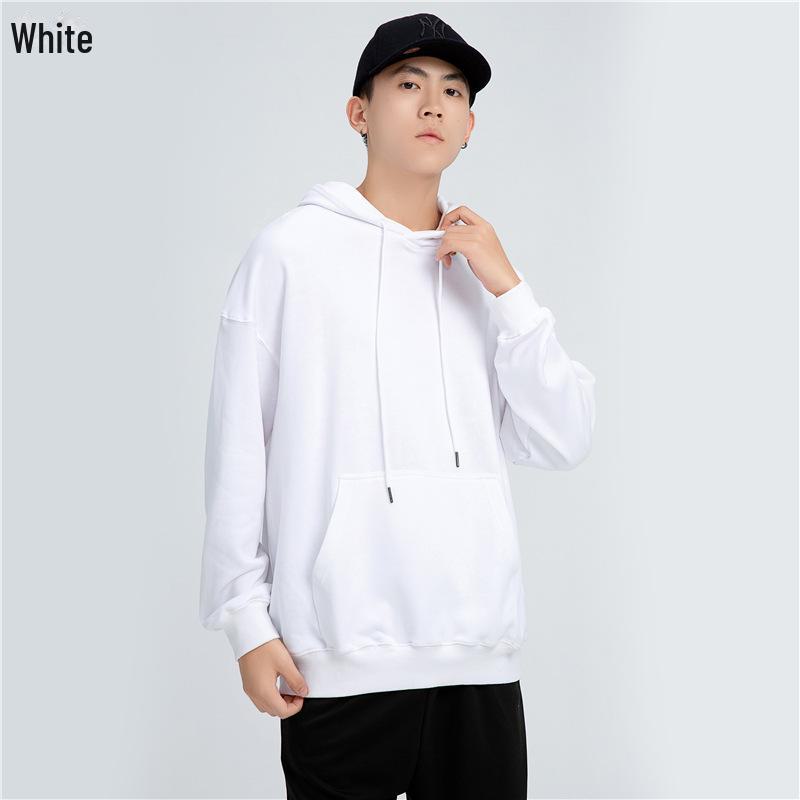 Men's Trendy Oversized Terry Hoodie - Solid Color, Drop Shoulder, Hong Kong Style Logo.