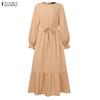 ZANZEA Women Casual Round Neck Loose Long Sleeve Muslim Long Dress