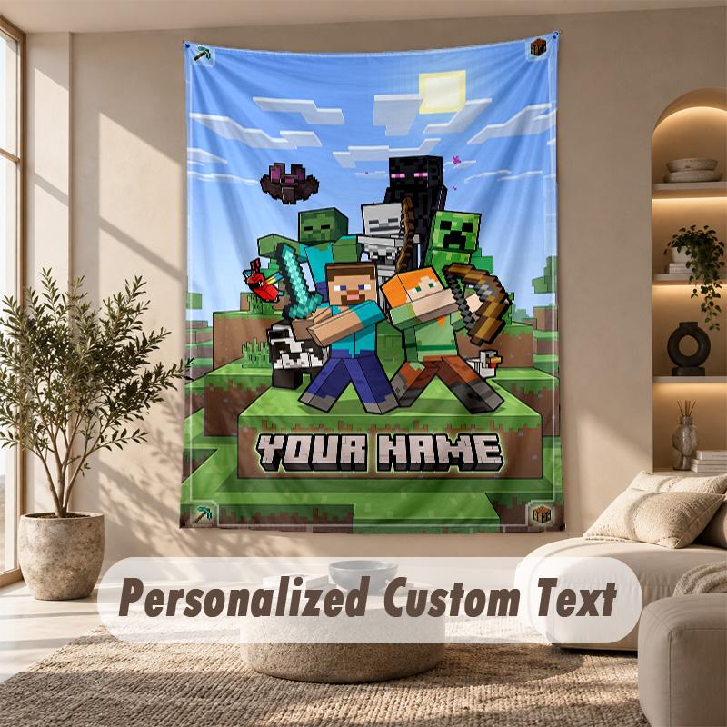 Minecraft Tapestry, Personalized Custom Text, Wall Hanging Tapestry For Living Room Home Wall Decor