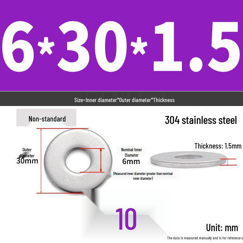 304 Stainless Steel Enlarged Flat Washer Ring (Sizes: M1.6-M22)
