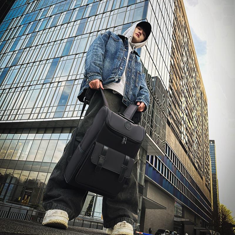 Tide Cool Locomotive Neutral Lock Big Black Bag Backpack Harajufeng Large Capacity Backpack