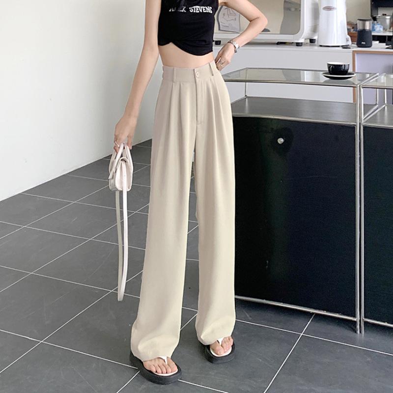 GMXIA Pink High Waist Draped Wide Leg Pants Women's Summer Suit Pants Straight Peplum Casual Women's Pants