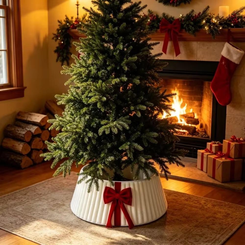 Folding Velvet Christmas Tree Collar Strip Design Christmas Tree Base Protector Farmhouse