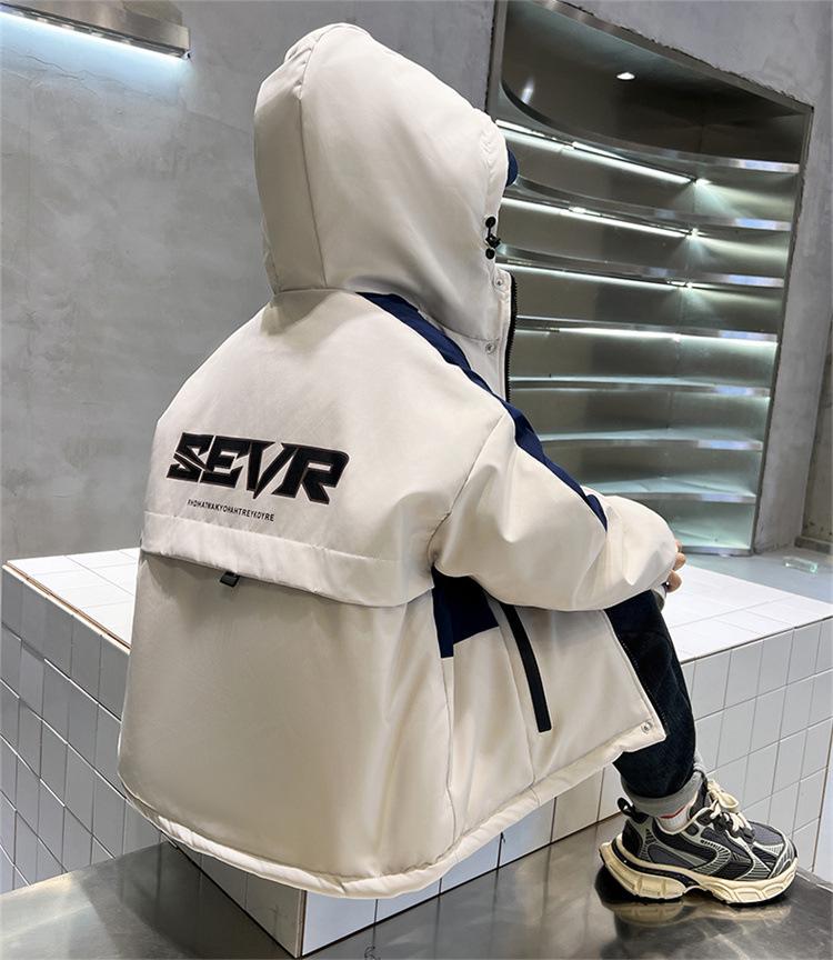 Boy's Plus Velvet Parka - New 2025 Autumn/Winter Cotton Jacket, Medium/Large Sizes, Thickened Windbreaker