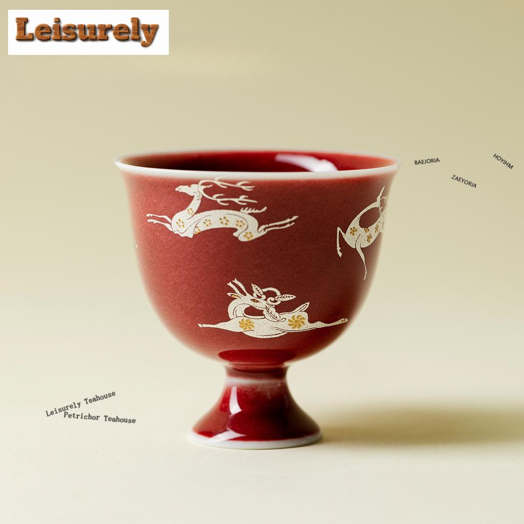 11ml Cowpea Red High-feet Teacup Boutique Small Deer Tea Bowl Cup Tea-tasting Personal Cup Chazhan Master Cups Teaware Services