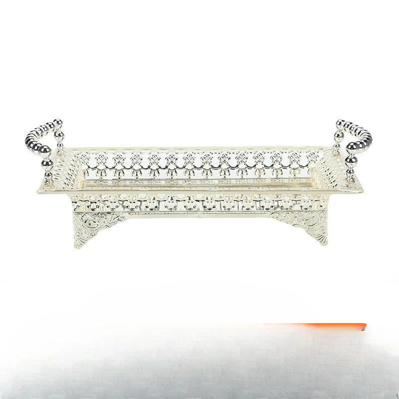 Plateau Long en Fer Forgé Nordique Doré et Argenté Creux Plateau de Rangement pour Fruits et Snacks Plateau à Snacks Fruits Dessert pour Hôtel KTV