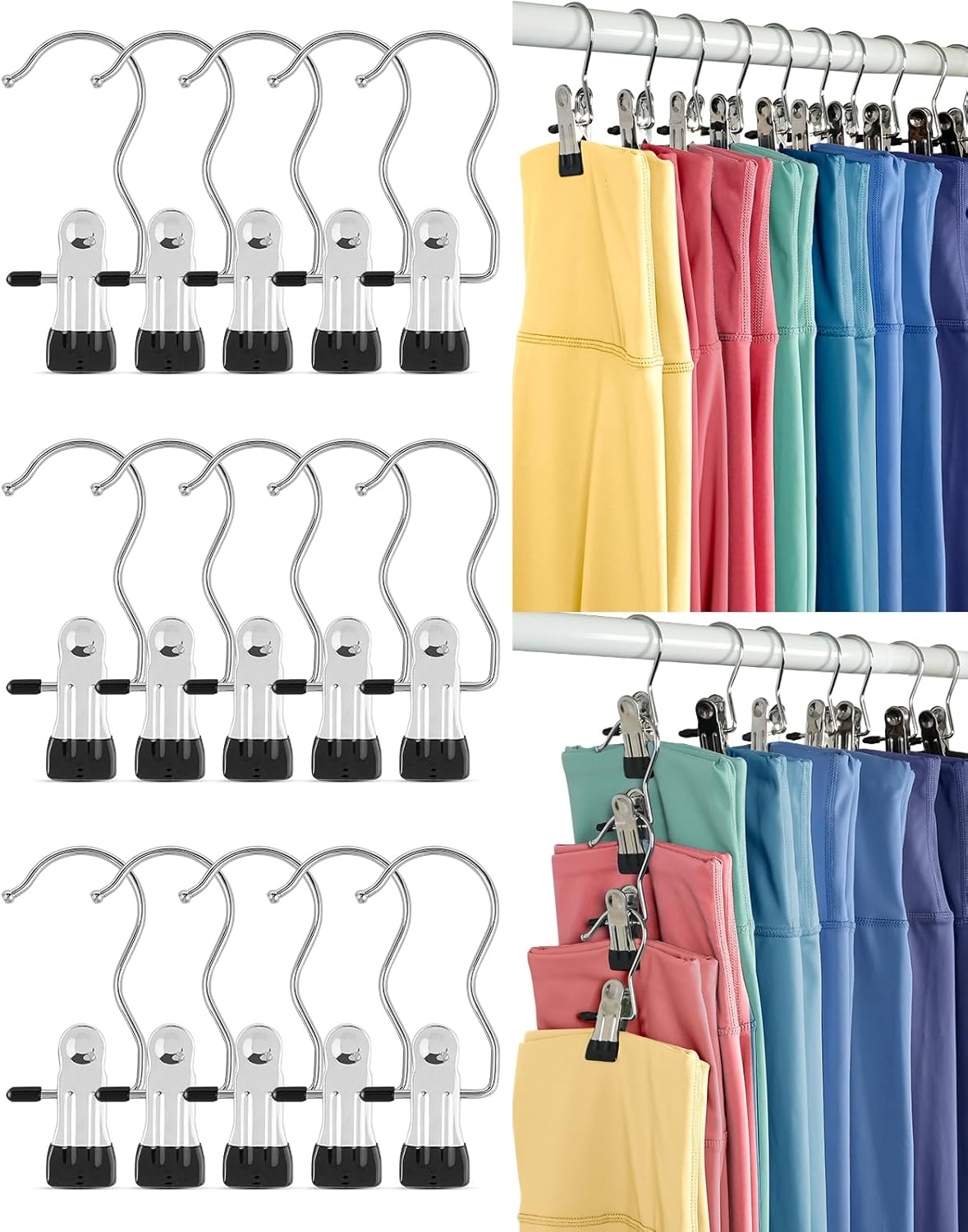 

Legging Organizer for Closet Metal Yoga Pants Hangers 10 Pack Hanging Clips w/Rubber Coated Holds Leggings Space Saving Hanger