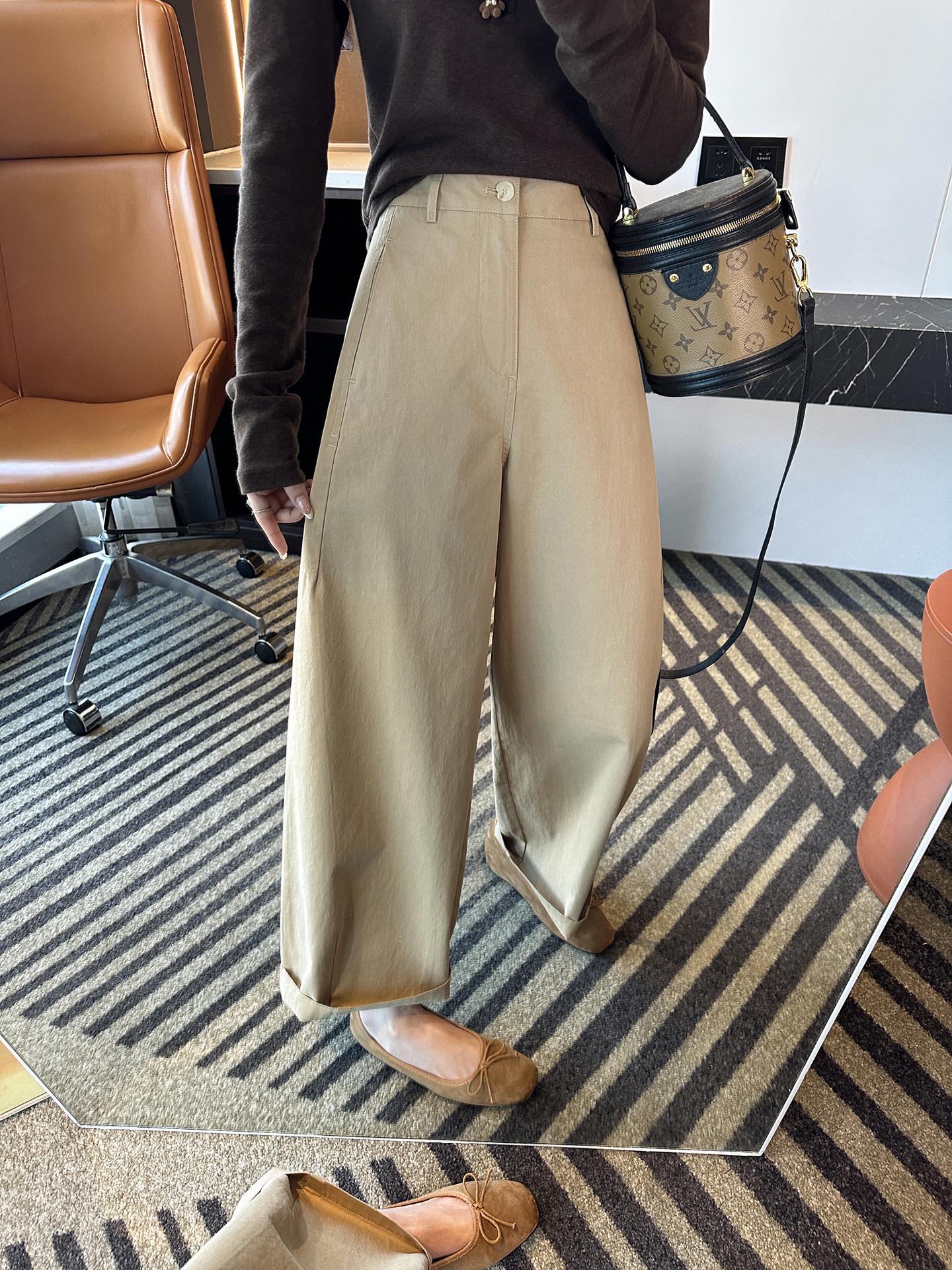 

Straight-leg Lyocell Grandma Pants - 2026 Petite Loose Fit Wide-leg Casual Women’s Pants M (Recommended 52.5-57.5 kg) хаки