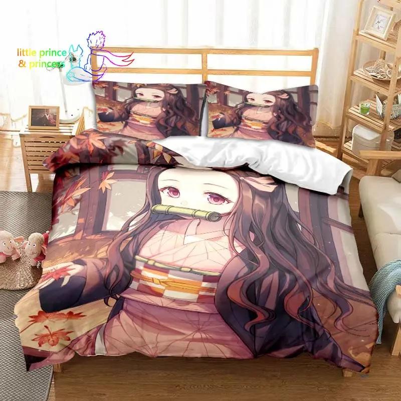 3D Kamado Nezuko Anime Demon Slayer Bettwäscheset Einzelbett Twin Full Queen King Size Bettset Erwachsene Kinder Schlafzimmer 3D-Druck 90x190cm(35x74inch)