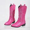 Winter Shoes Female Slip-on Women's Mid-Calf Boots Square Low Heel Casual Embroider Ladies Pink Satin Embroidery Carve Designs
