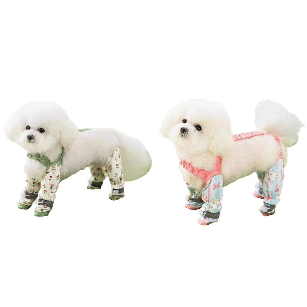 Pet Anti Dust Pants Anti-Slip Dog Suspender Rain Boots Waterproof Cartoon-Print Detachable Footed for Small & Medium Dogs