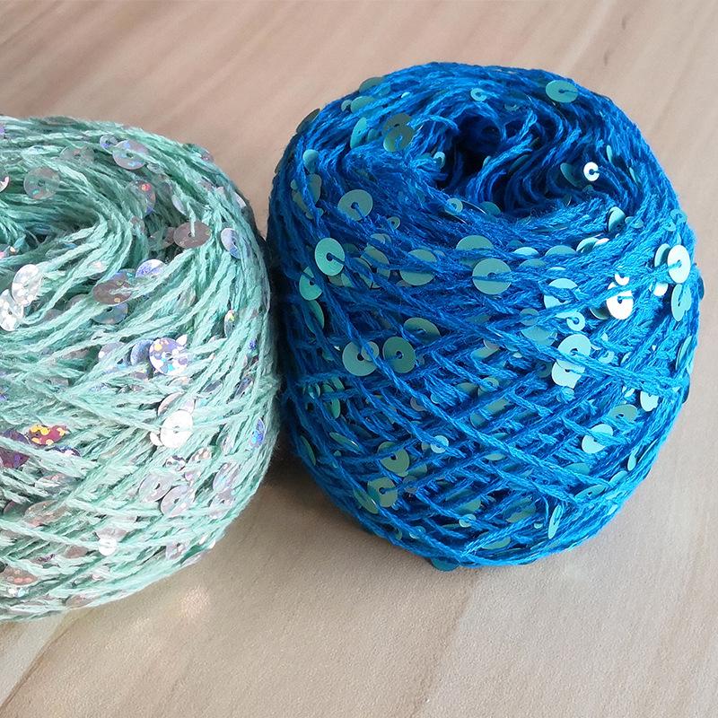 Hand-Knitted Bright Cotton Yarn with Sequins, 3MM+6MM, Combed and Fancy