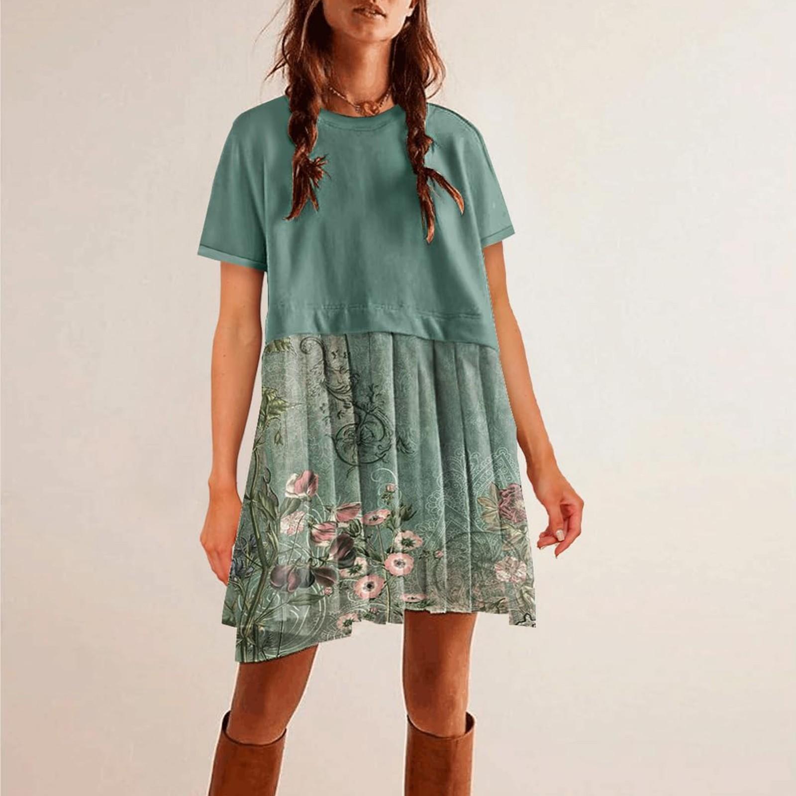 Женское милое плиссированное платье в стиле пэчворк — фото 10