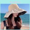 Polyester Foldable Sun Hat With Wide Brim And Wind Rope For Beach And Outdoor Activities