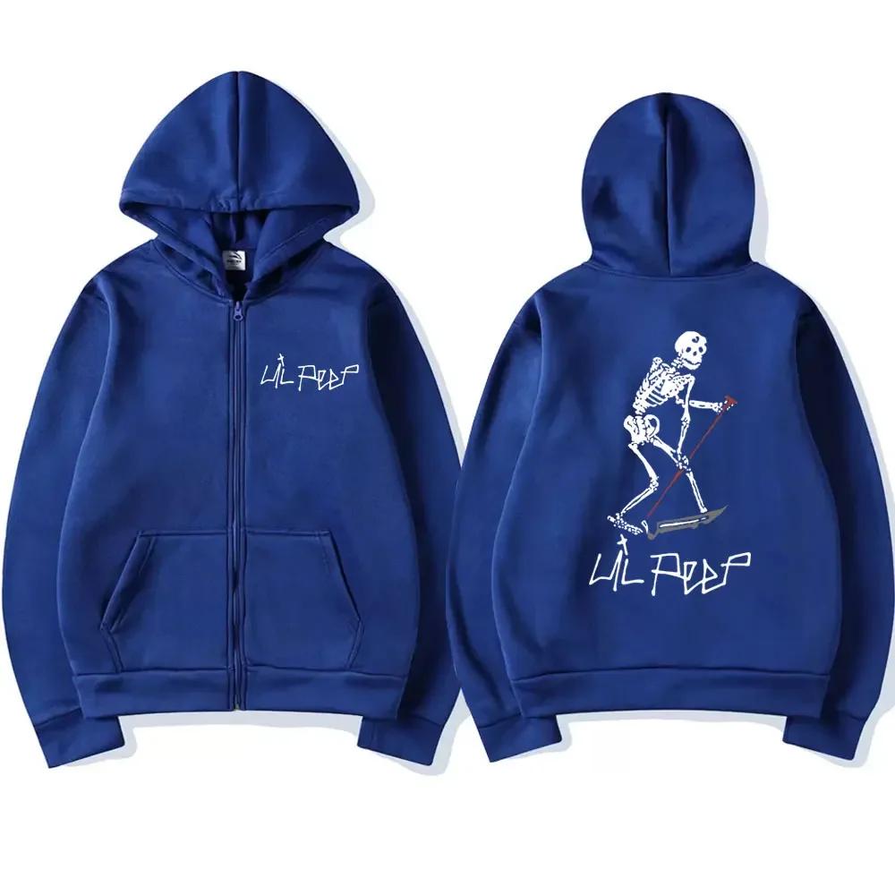 Rapper Lil Peep Same Style Skeleton Print Zip Up Hoodie Men Women Fashion Gothic Oversized Cardigan Streetwear Jackets