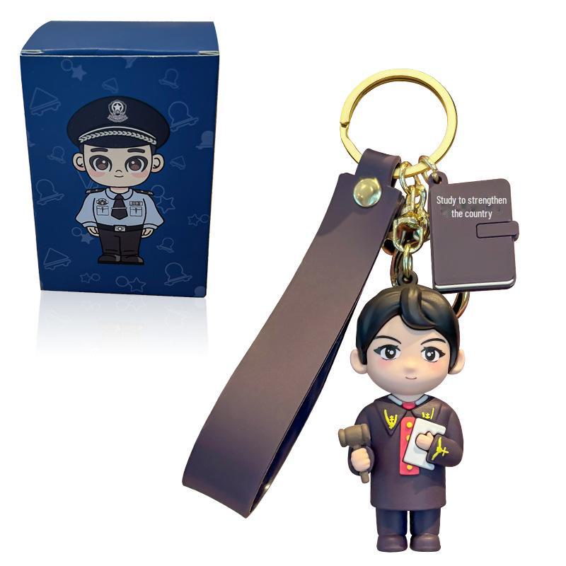 Cartoon Police Officer Keychain - Security, Traffic, Fire Service Commemorative Gift
