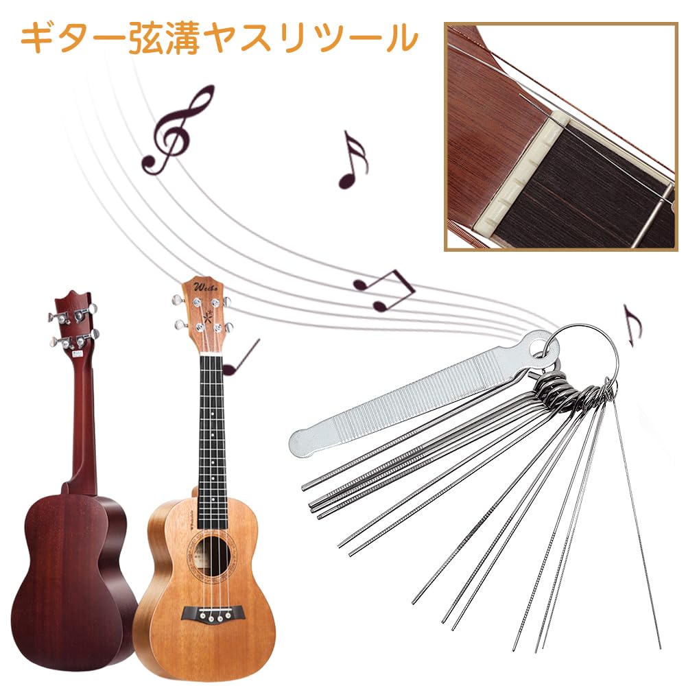 LIANHATA Guitar Nut File Set, 13 Round Files 0.4–1.6 Mm + 1 Flat File