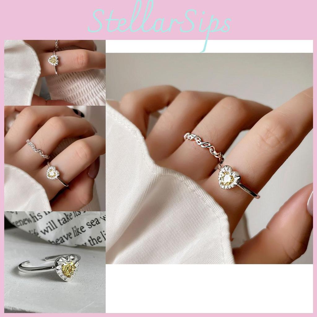 Yellow Crystal Beautiful Heart Ring For Women Stylish And Adjustable Jewelry Copper