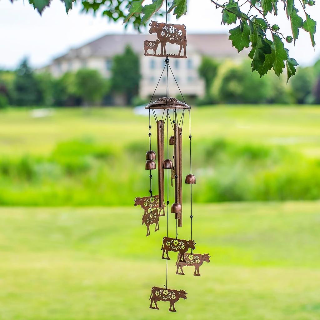 Cow Wind Chimes Outdoor Cow Gifts for Women/Men/Mom/Wife/Grandma Birthday Gifts Memorial Gift Metal WindChimes for Outside/Indoors, Lawn