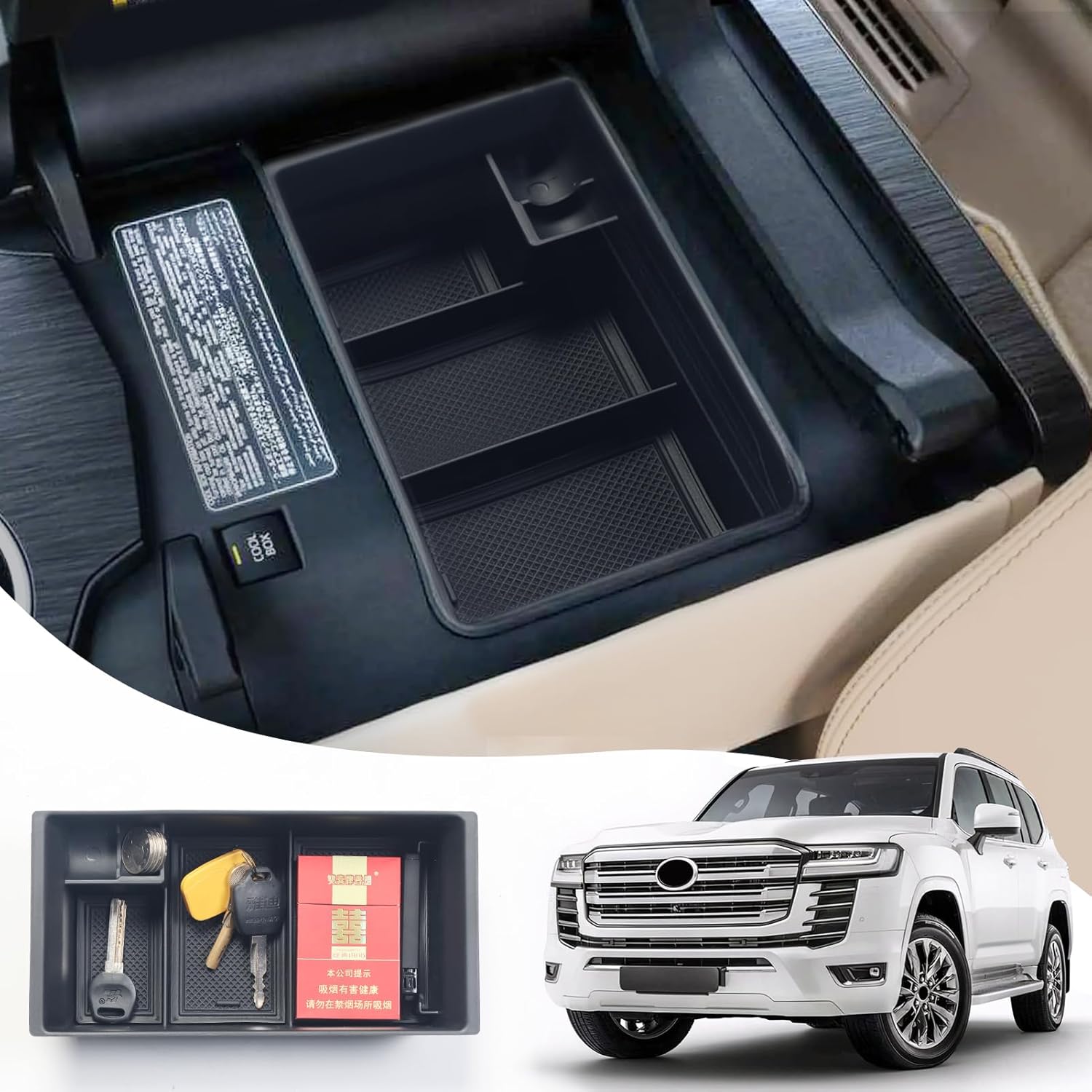 

Armrest box storage box suitable for 2022-2024 Toyota Land Cruiser 300 LC300 central storage box partition box modification internal decorative