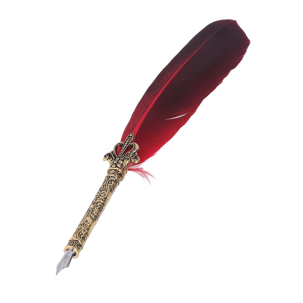 Quill Pen Zinc Alloy High Smoothness Elegant Colors European Retro Style Feather Pen for Writing Drawing Red