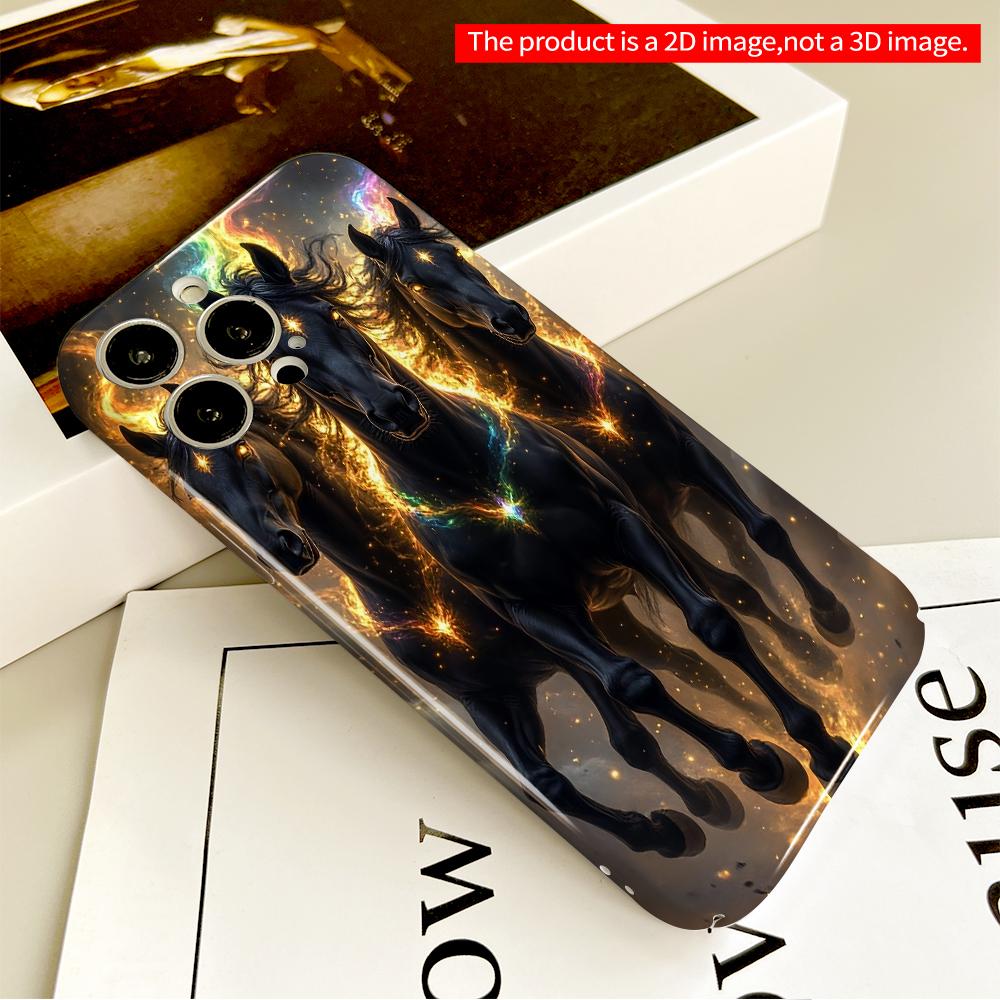 2DFlat Cosmic Black Horses Gallop Through Rainbow Nebula All Inclusive Film Hard Phone Case, Compatible with iPhone 18 Pro Max 17 16 15 14 13 12 11