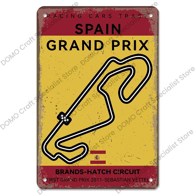 Afiș pentru circuitul de curse F1 Semne de tablă vintage din metal Monaco Spania SUA Garaj Placă metalică retro Garage Bar Pub Club Decor de perete de acasă