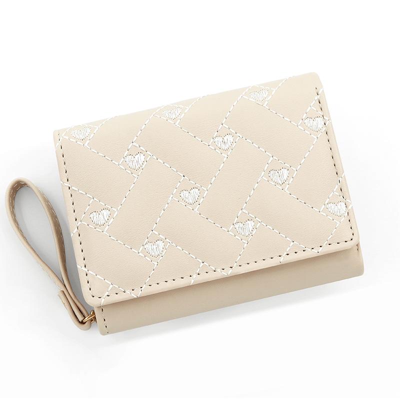 Women's Tri-Fold Embroidered Heart Wallet with Multi-Card Slots and Leather Coin Purse