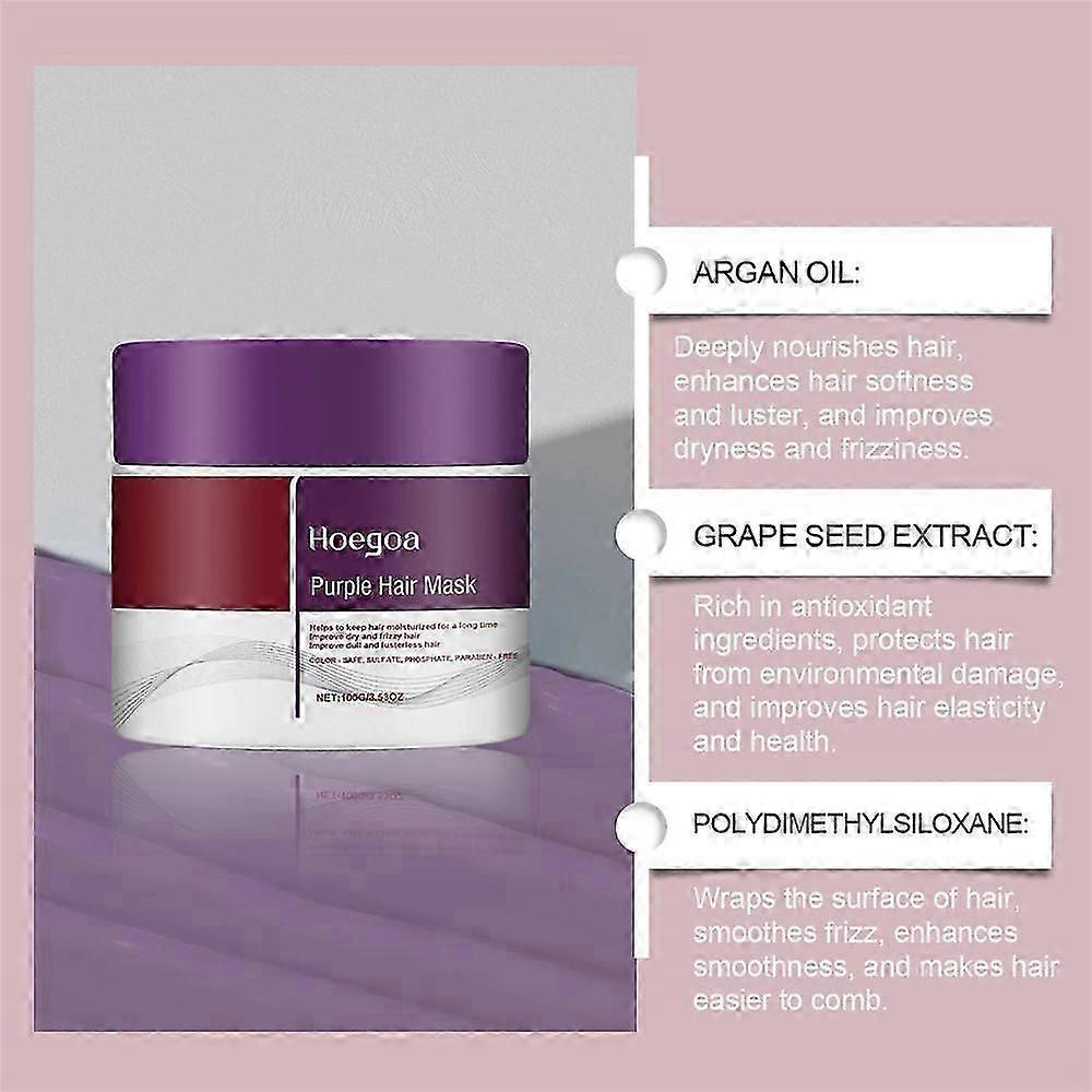 Purple Hair Mask Professional Neutralizes Brass Yellow Tones For Blonde Silver Gray Highlighted Hair
