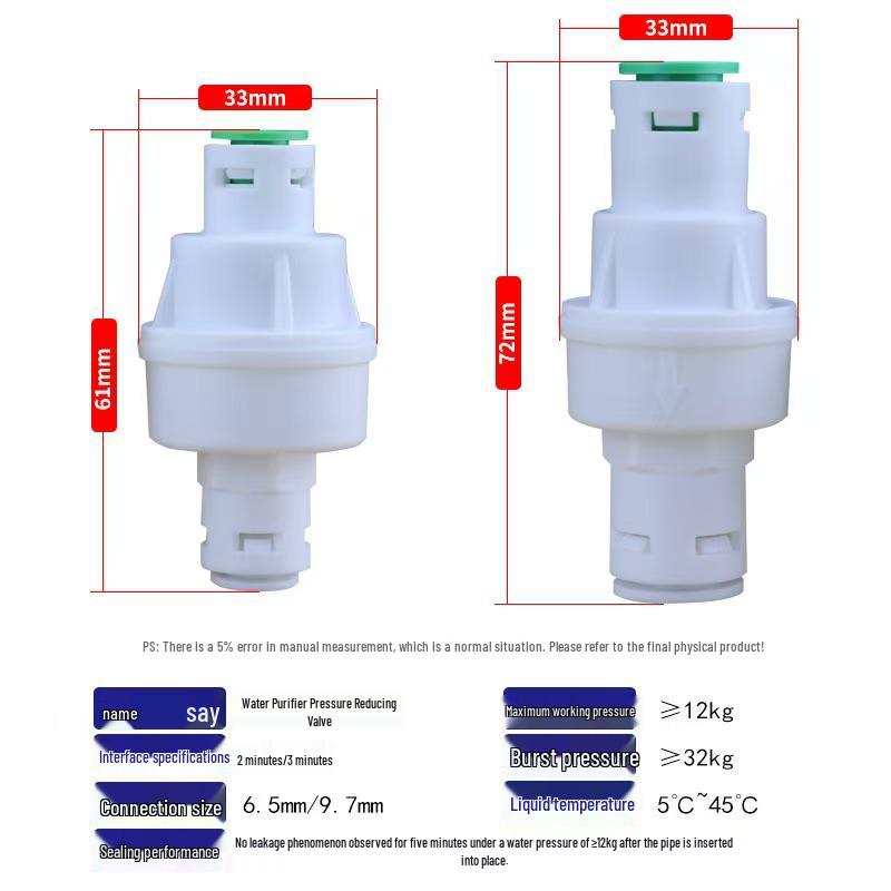 Water Purifier Pressure Reducing Valve, Quick Connect, POM Material, High Pressure Resistance, Stable 2-point Connection