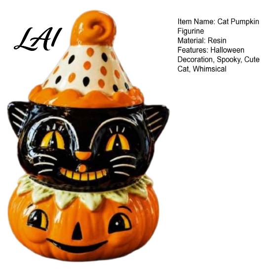 Vassoio a Gradini Decorazione Autunnale Gatto Nero Halloween Statuina Zucca Carina Spaventosa su Resistente Tavolo da Festa Decorazione Statua in Resina per Scaffale di Casa Camino