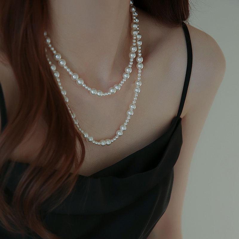 Korean Temperament Gentle Can Be Stacked Geometric Pearl Necklace Accessories Women's Sweater Chain Accessories