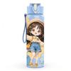 1PC Sun Hat Girl Countryside Scene Pattern 750ml Color Plastic Sports Water Bottle Leakproof Flip Straw Lid Suitable for Sports Office Home Use