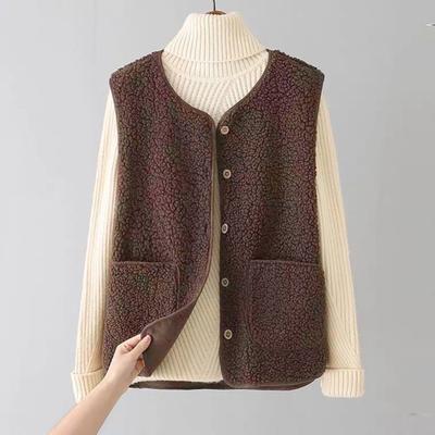 Winterjacke für Damen, Lagenlook, dünn, gepolstert, mit Druckknopfverschluss, V-Ausschnitt, dünner Plüsch, ärmellos, einfarbig, wärmespeichernd, Outdoorjacke