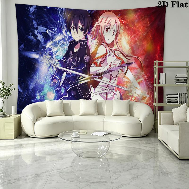 Sword Art Online Wall Tapestry Aesthetic Wall Hanging Printed Fabric Blanket Decorative Tapestries for Bedroom Living Room Home Decor