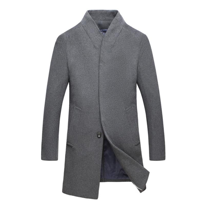 Luxurious Mens Winter Formal Trench Coat Double Breasted Long Wool Jacket Outwear