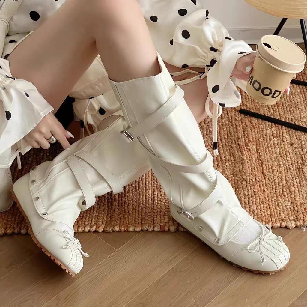 Women's Knee-High Boots: Two-Way Wear, Hidden Heel, Buckle Detail, Mary Jane Flats, Street Style, Summer/Autumn Sandals.